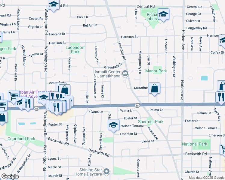 map of restaurants, bars, coffee shops, grocery stores, and more near 49 Stacy Court in Glenview