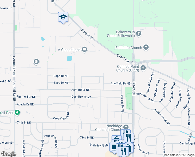 map of restaurants, bars, coffee shops, grocery stores, and more near 700-726 Winterberry Pl NE in Cedar Rapids