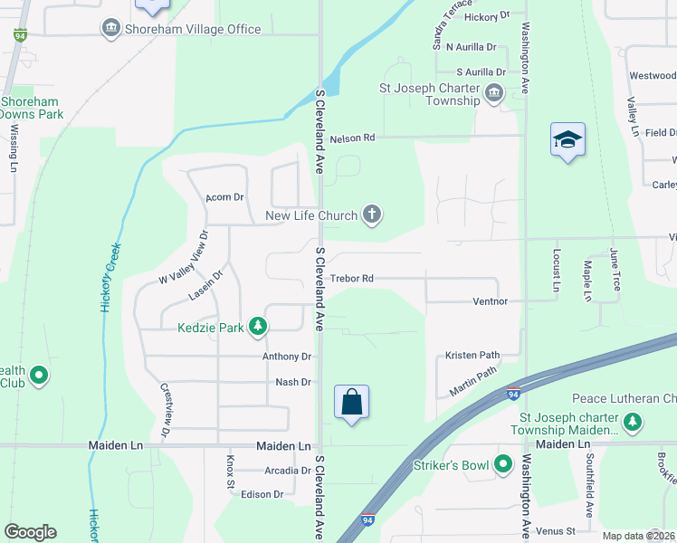 map of restaurants, bars, coffee shops, grocery stores, and more near 3347 South Cleveland Avenue in St. Joseph