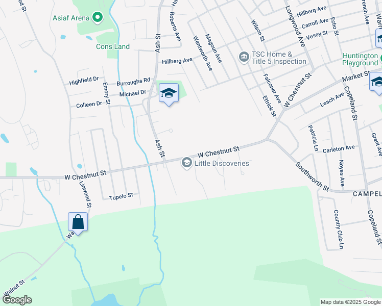 map of restaurants, bars, coffee shops, grocery stores, and more near 509 West Chestnut Street in Brockton