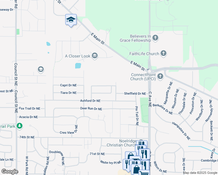 map of restaurants, bars, coffee shops, grocery stores, and more near 700-726 Winterberry Pl NE in Cedar Rapids