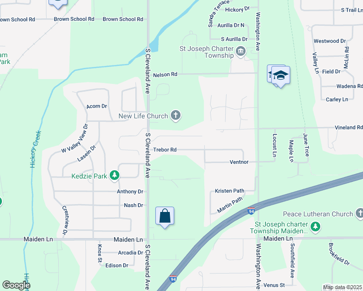 map of restaurants, bars, coffee shops, grocery stores, and more near 1563 Trebor Road in St. Joseph