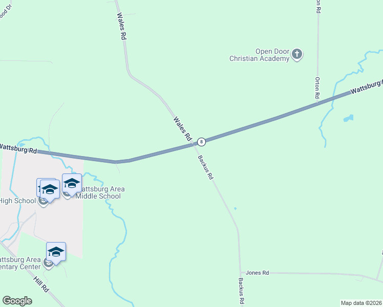 map of restaurants, bars, coffee shops, grocery stores, and more near 10906 Backus Road in Wattsburg