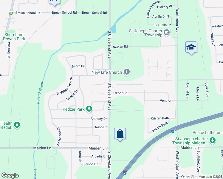 map of restaurants, bars, coffee shops, grocery stores, and more near 3347 South Cleveland Avenue in St. Joseph