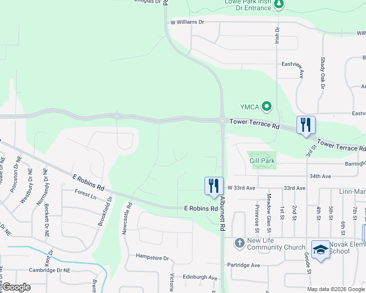 map of restaurants, bars, coffee shops, grocery stores, and more near 3610 Alburnett Road in Marion