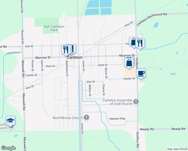 map of restaurants, bars, coffee shops, grocery stores, and more near 12492 Hand Street in Carleton