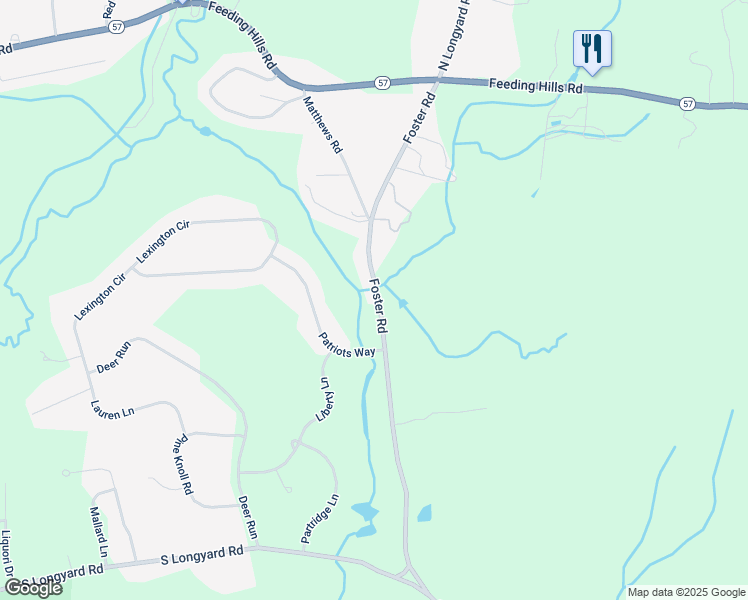 map of restaurants, bars, coffee shops, grocery stores, and more near 63 Foster Road in Southwick