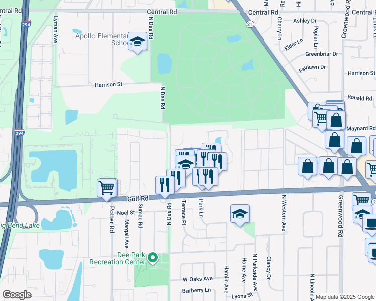 map of restaurants, bars, coffee shops, grocery stores, and more near 9118 Elmwood Drive in Niles