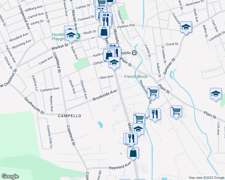 map of restaurants, bars, coffee shops, grocery stores, and more near 25 Brookside Avenue in Brockton