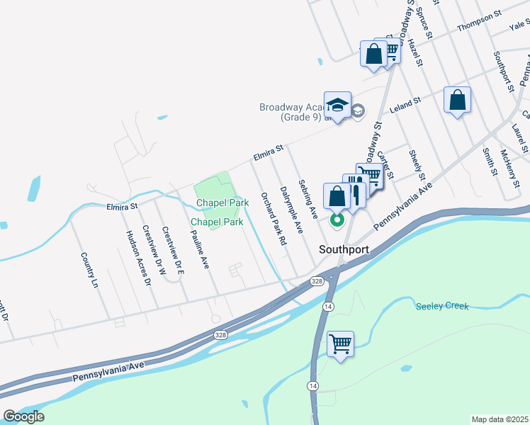 map of restaurants, bars, coffee shops, grocery stores, and more near 42 Orchard Park Road in Pine City