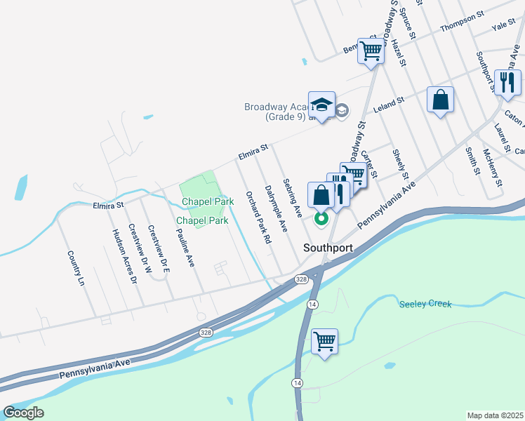 map of restaurants, bars, coffee shops, grocery stores, and more near 42 Orchard Park Rd in Pine City