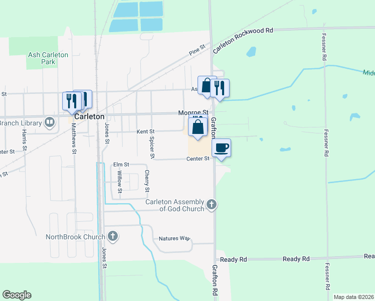map of restaurants, bars, coffee shops, grocery stores, and more near 188 Center Street in Carleton