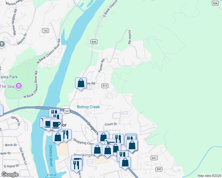 map of restaurants, bars, coffee shops, grocery stores, and more near 97925 Payne Road in Brookings