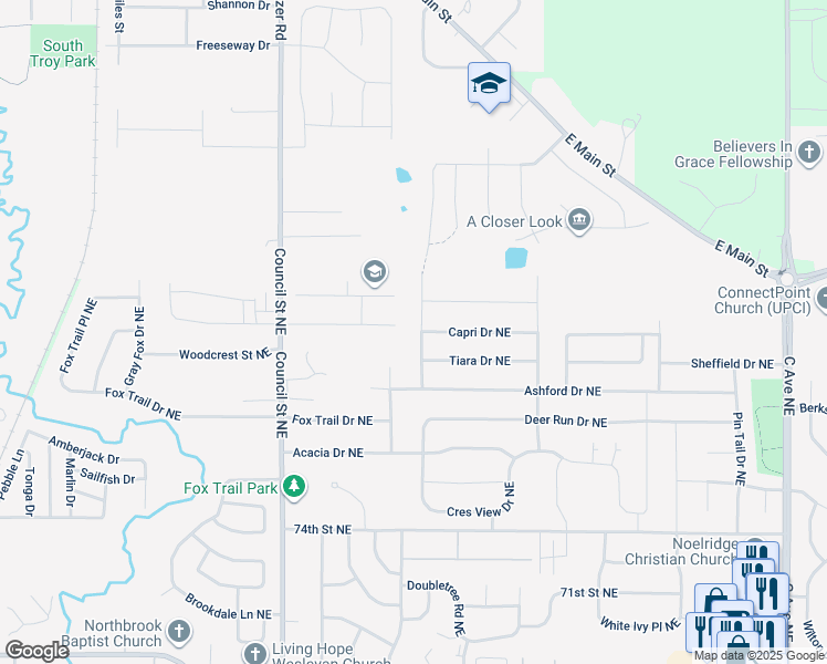 map of restaurants, bars, coffee shops, grocery stores, and more near 8037 Turtlerun Drive Northeast in Cedar Rapids