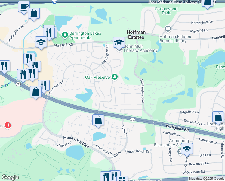 map of restaurants, bars, coffee shops, grocery stores, and more near 1798 Abbey Wood Drive in Hoffman Estates