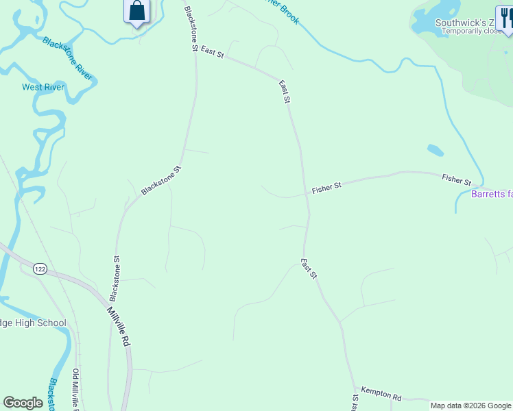 map of restaurants, bars, coffee shops, grocery stores, and more near 40 Emilia Drive in Uxbridge