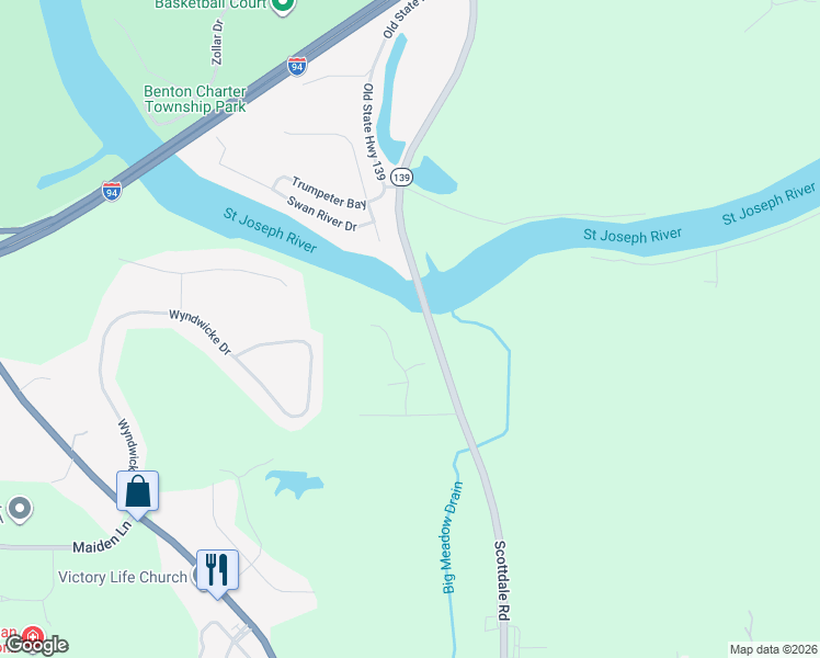 map of restaurants, bars, coffee shops, grocery stores, and more near 3333 Michigan 139 in St. Joseph