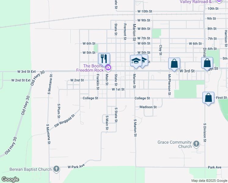map of restaurants, bars, coffee shops, grocery stores, and more near 103 South State Street in Boone