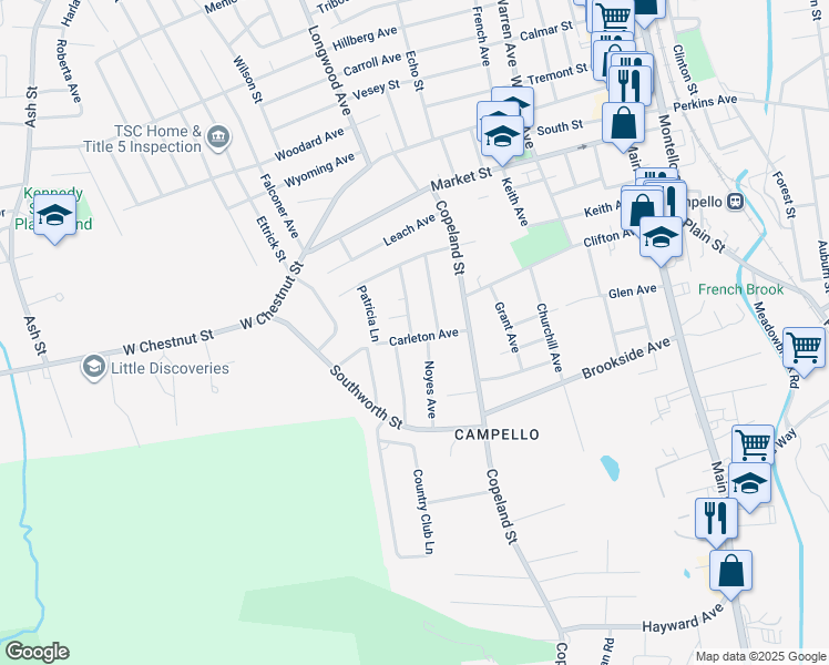 map of restaurants, bars, coffee shops, grocery stores, and more near 41 Carleton Avenue in Brockton