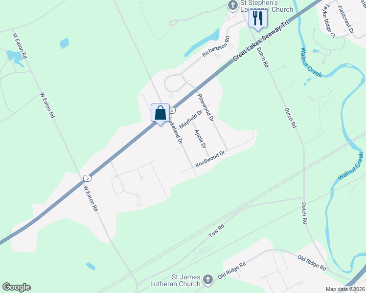 map of restaurants, bars, coffee shops, grocery stores, and more near Sand Castle Ln in Erie