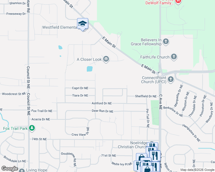 map of restaurants, bars, coffee shops, grocery stores, and more near 827 Dorchester Place Northeast in Cedar Rapids