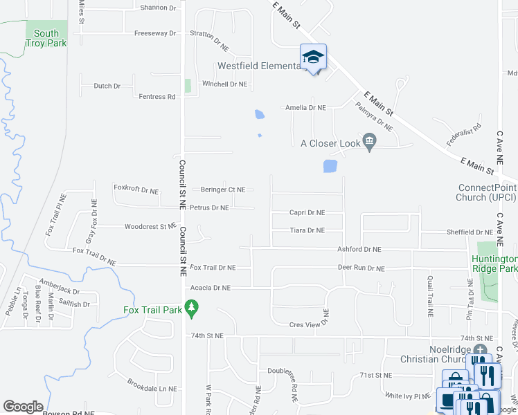 map of restaurants, bars, coffee shops, grocery stores, and more near 8037 Turtlerun Drive Northeast in Cedar Rapids