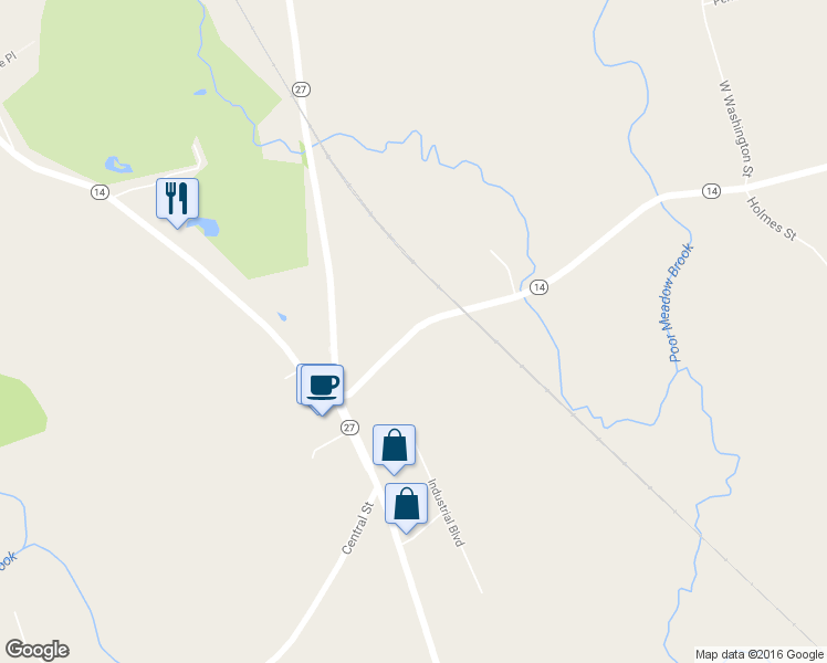 map of restaurants, bars, coffee shops, grocery stores, and more near 1011 West Washington Street in Hanson