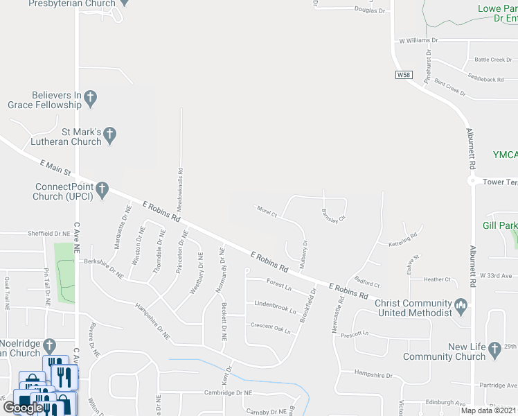 map of restaurants, bars, coffee shops, grocery stores, and more near 3521 Morel Court in Marion