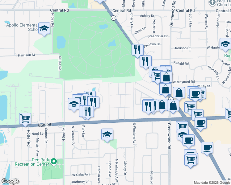 map of restaurants, bars, coffee shops, grocery stores, and more near 8920 David Place in Des Plaines