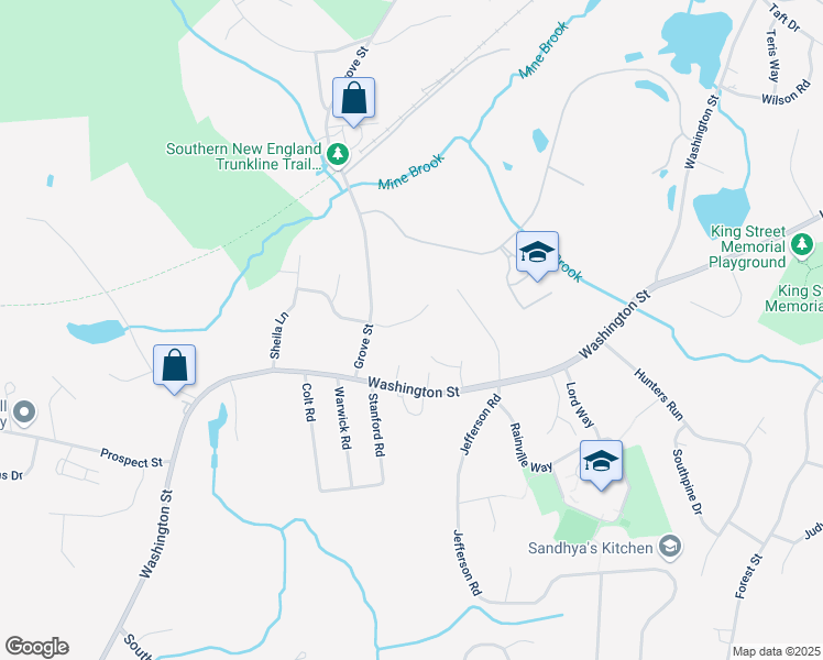 map of restaurants, bars, coffee shops, grocery stores, and more near 5 Rosewood Lane in Franklin
