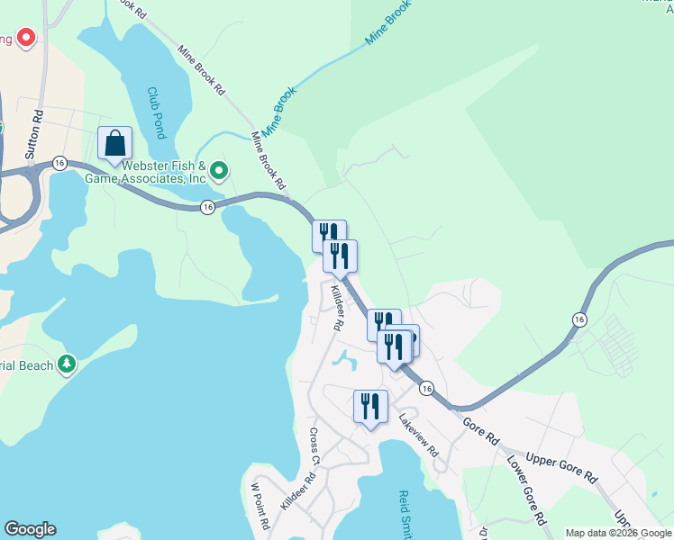 map of restaurants, bars, coffee shops, grocery stores, and more near 0 Killdeer Road in Webster