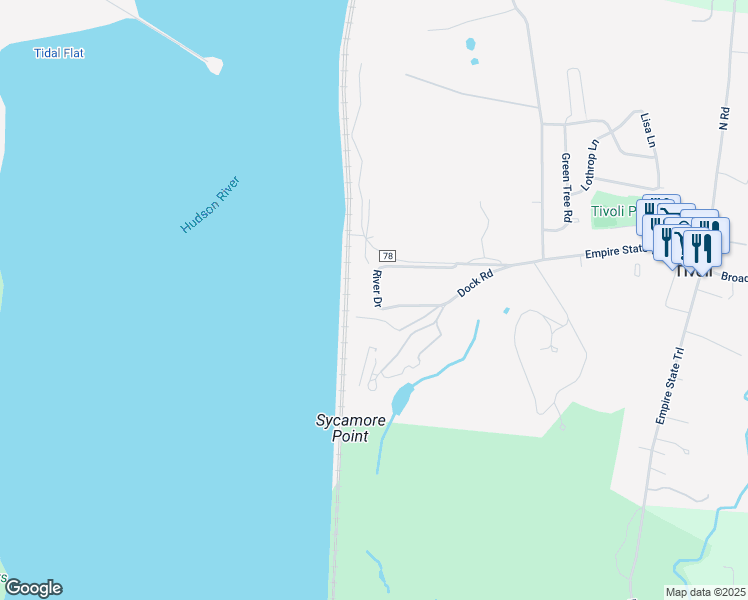 map of restaurants, bars, coffee shops, grocery stores, and more near 24 Dock Road in Tivoli