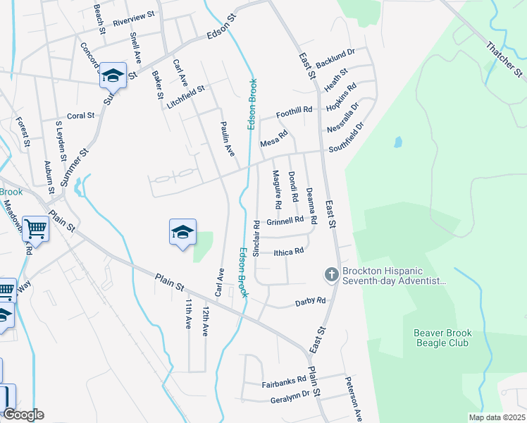 map of restaurants, bars, coffee shops, grocery stores, and more near 170 Sinclair Road in Brockton