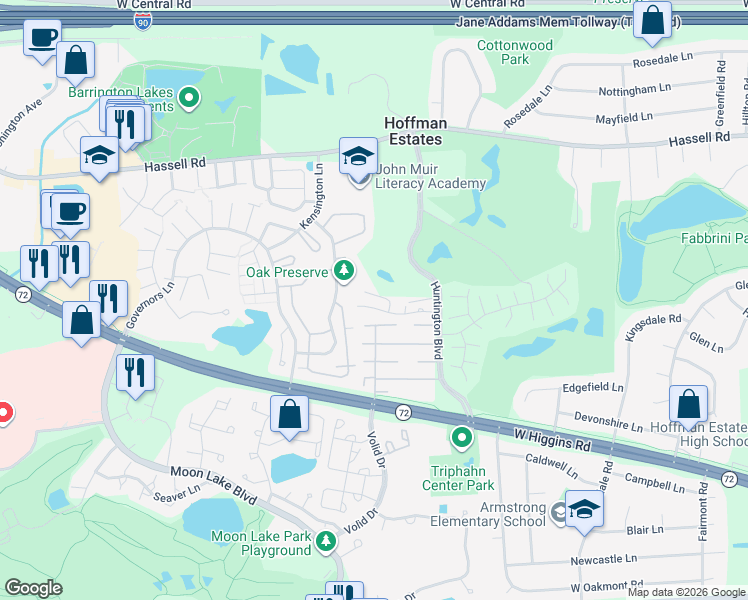 map of restaurants, bars, coffee shops, grocery stores, and more near 1793 Queensbury Circle in Hoffman Estates