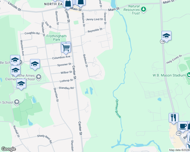 map of restaurants, bars, coffee shops, grocery stores, and more near 122 Parker Terrace in Easton