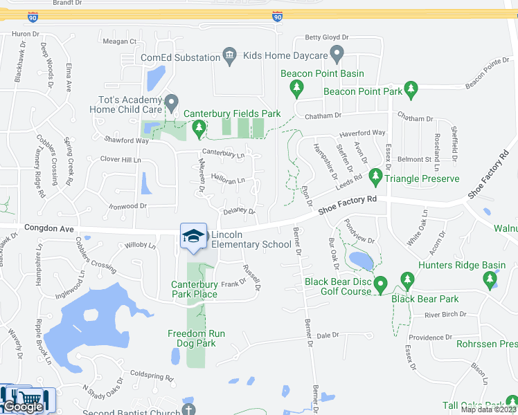 map of restaurants, bars, coffee shops, grocery stores, and more near 1775 Kelberg Avenue in Hoffman Estates