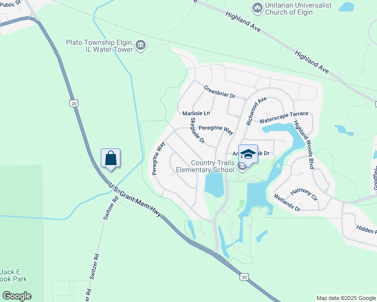 map of restaurants, bars, coffee shops, grocery stores, and more near 3678 Broadleaf Avenue in Elgin