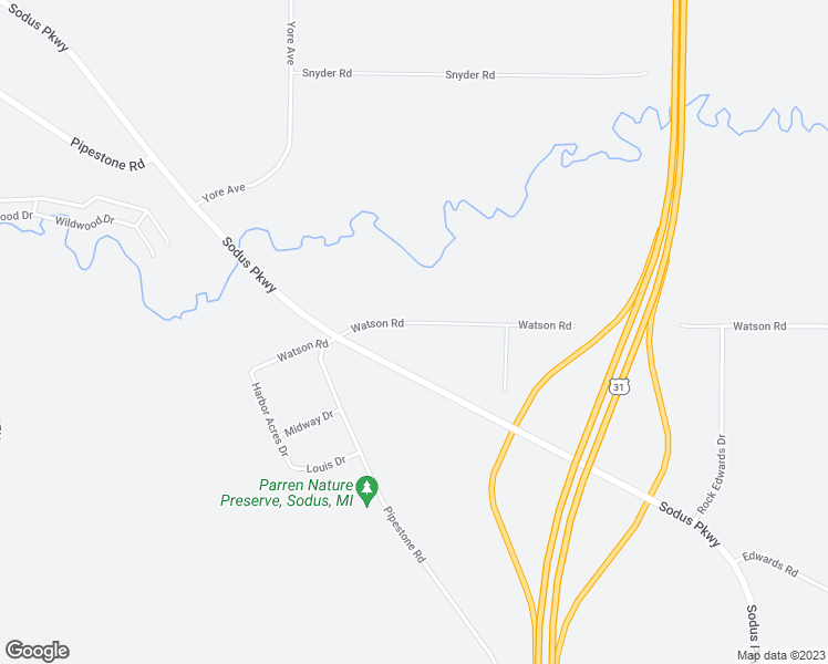 map of restaurants, bars, coffee shops, grocery stores, and more near 3094 Watson Road in Sodus Township