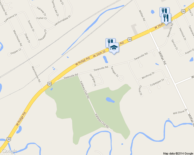 map of restaurants, bars, coffee shops, grocery stores, and more near Georgian Ct in Erie