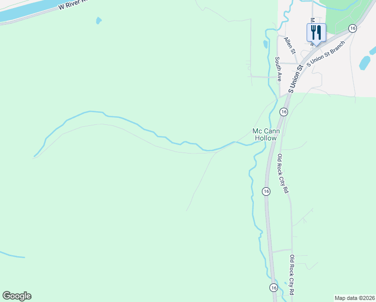 map of restaurants, bars, coffee shops, grocery stores, and more near 2721 McCann Hollow Road in Olean