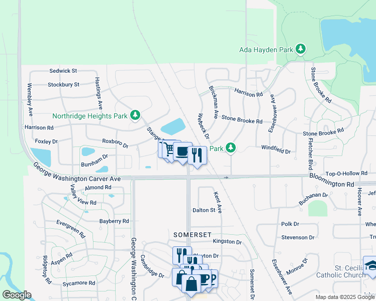 map of restaurants, bars, coffee shops, grocery stores, and more near 3801 Tiverton Ct. in Ames