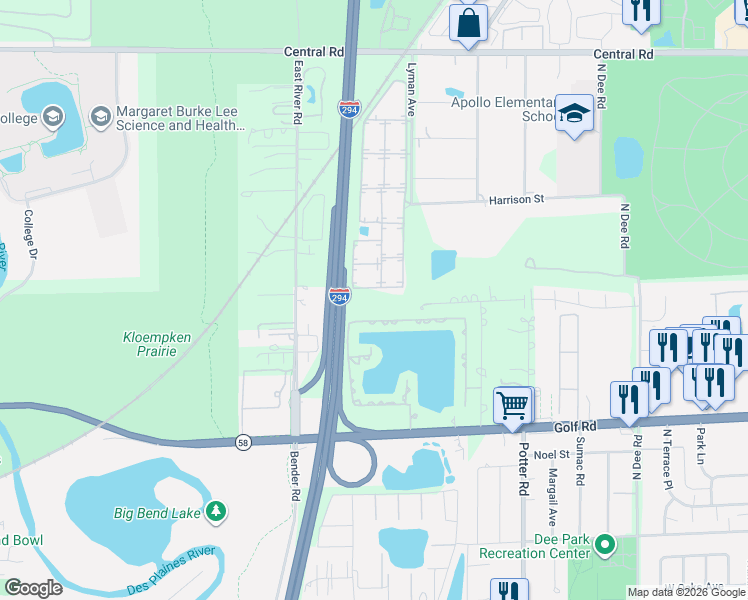 map of restaurants, bars, coffee shops, grocery stores, and more near 9961 Linda Lane in Des Plaines