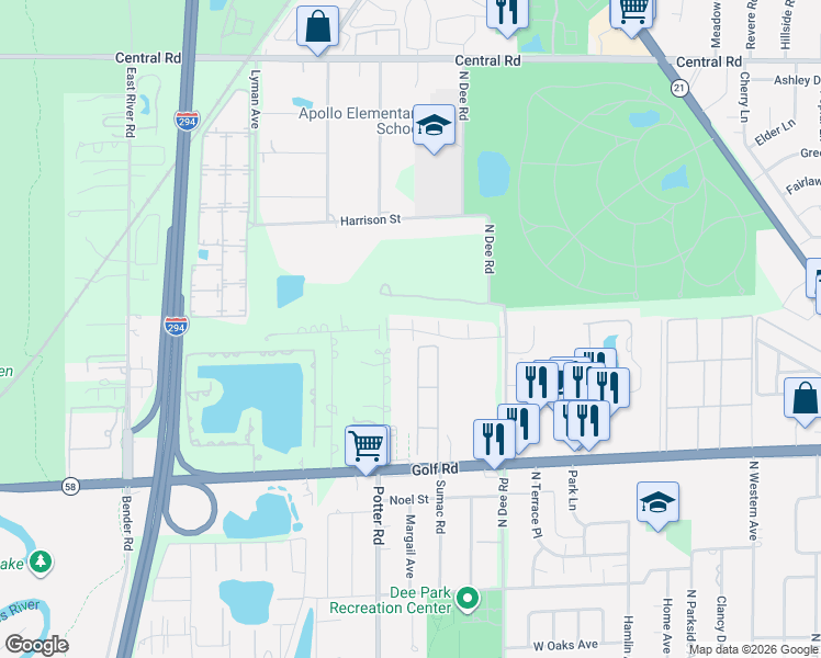 map of restaurants, bars, coffee shops, grocery stores, and more near 9300 Hamilton Court in Des Plaines