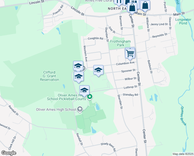 map of restaurants, bars, coffee shops, grocery stores, and more near 50 Spooner Street in Easton