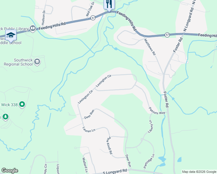 map of restaurants, bars, coffee shops, grocery stores, and more near 30 Lexington Circle in Southwick