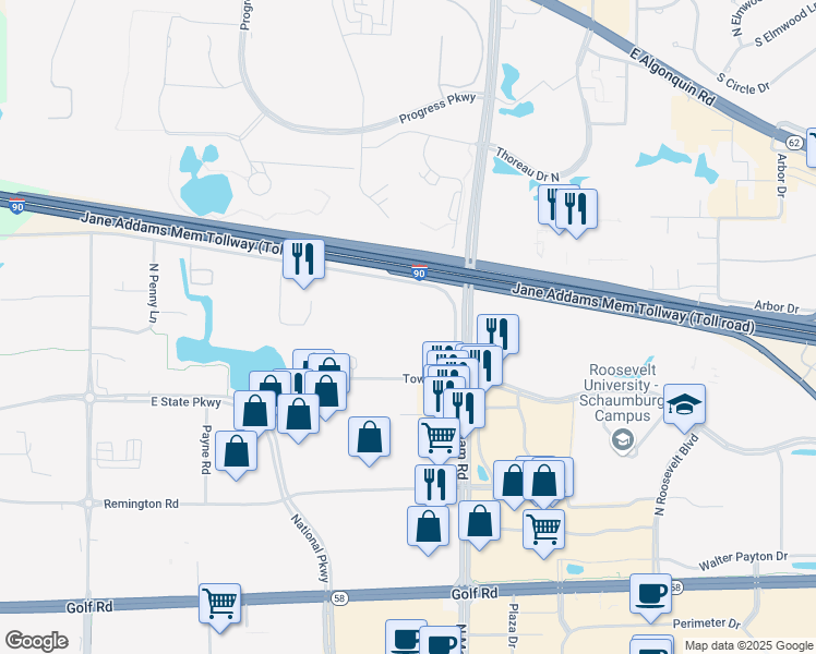 map of restaurants, bars, coffee shops, grocery stores, and more near 1365 Wiley Road in Schaumburg
