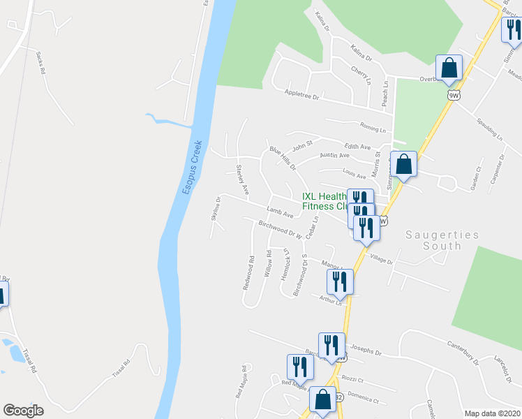 map of restaurants, bars, coffee shops, grocery stores, and more near 54 Lamb Avenue in Saugerties
