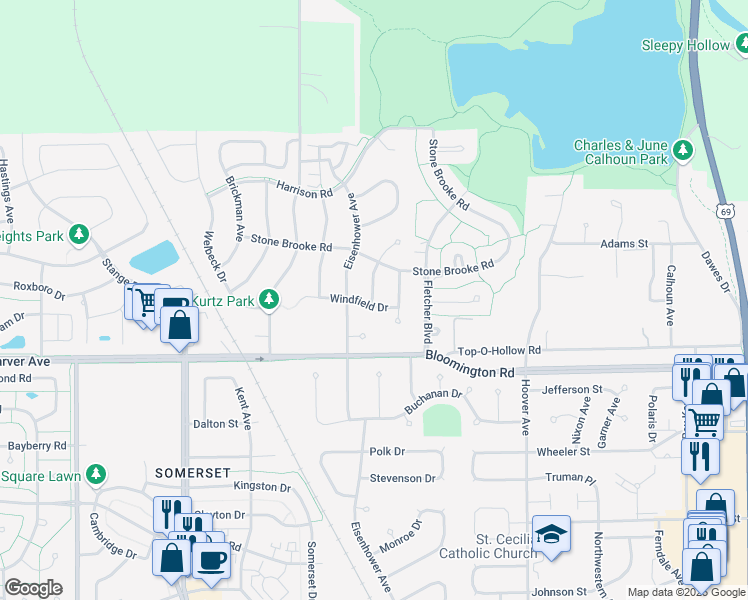 map of restaurants, bars, coffee shops, grocery stores, and more near 3804 Eisenhower Avenue in Ames