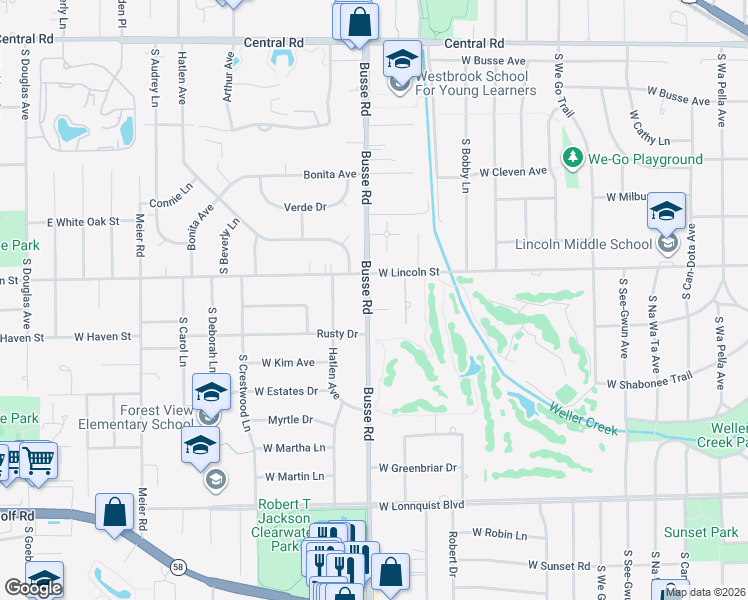 map of restaurants, bars, coffee shops, grocery stores, and more near 441 Busse Road in Mount Prospect
