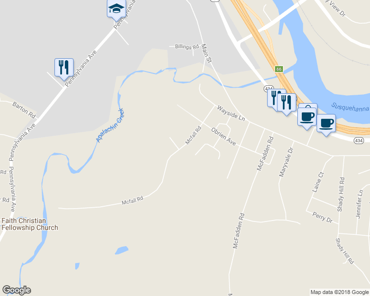 map of restaurants, bars, coffee shops, grocery stores, and more near 227 Mcfall Road in Apalachin